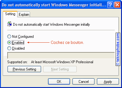 Neutralisation de Messenger au démarrage de Windows.