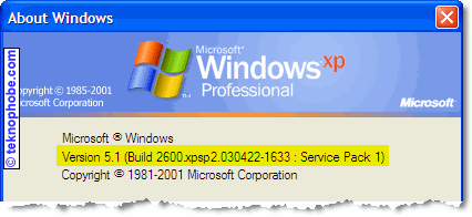 Numéro de version de Windows XP